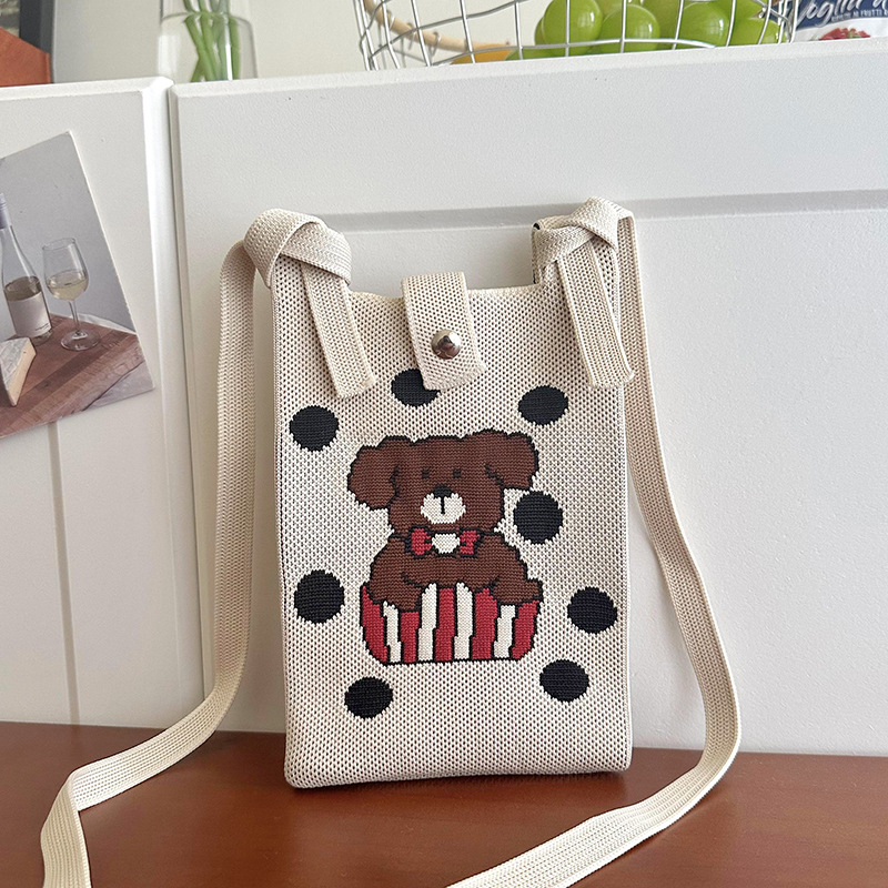 Linda bolsa de teléfono móvil de punto dulce, mensajero de un solo hombro, mini bolsa multiusos, textura, bolso de mano casual al por mayor
