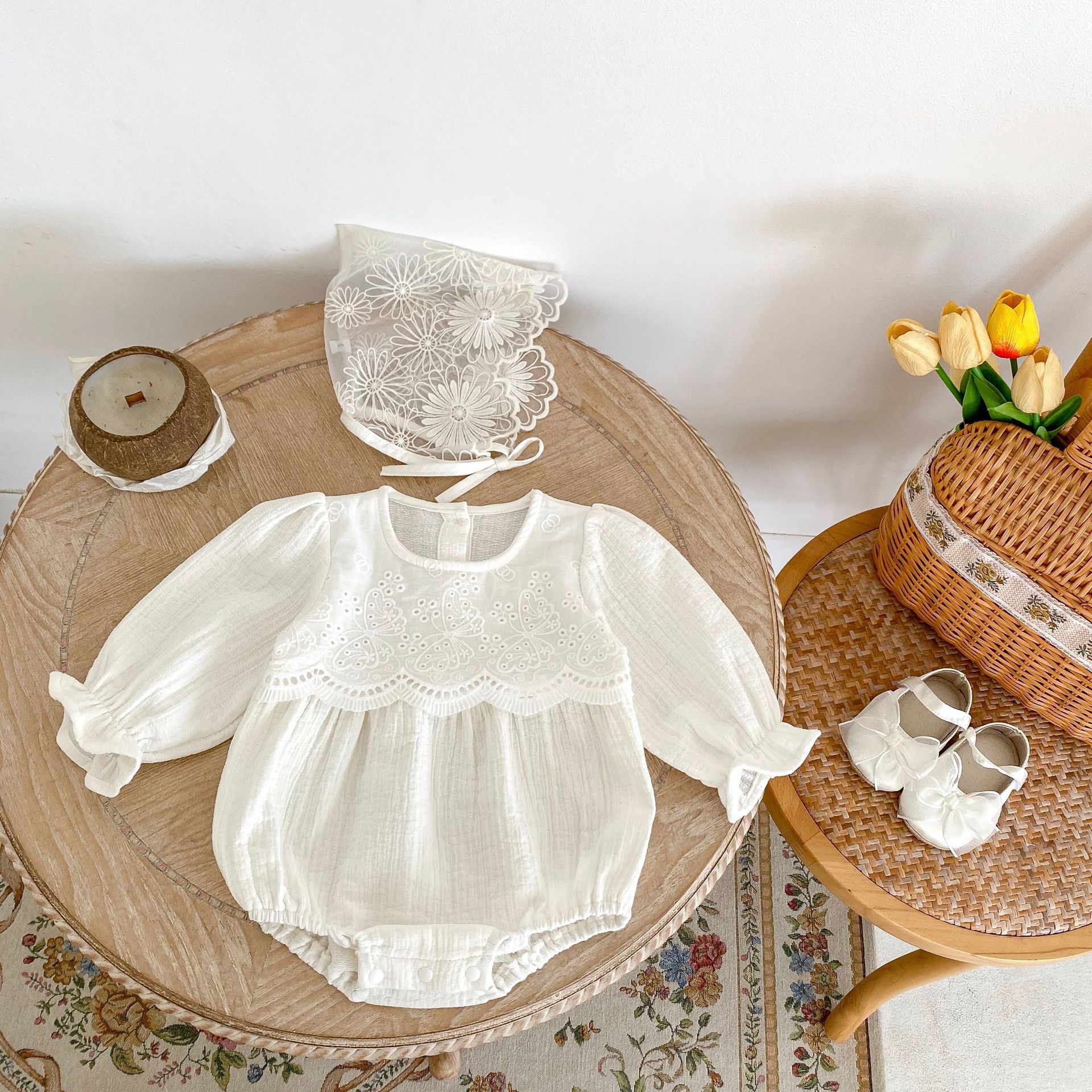 Baby and toddler autumn 2024 cotton bubble long sleeved khaki women's baby solid color ladylike bag fart triangle_voghion.com