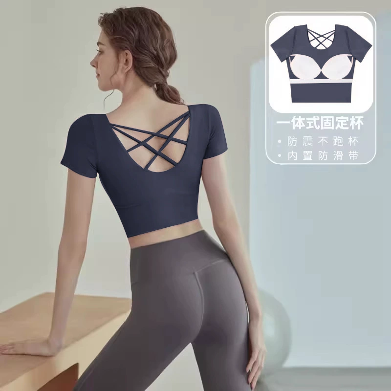 Йога-майка для спорта без бренда — Crop с Bust removable cups, дышащий тренировочный комплект
