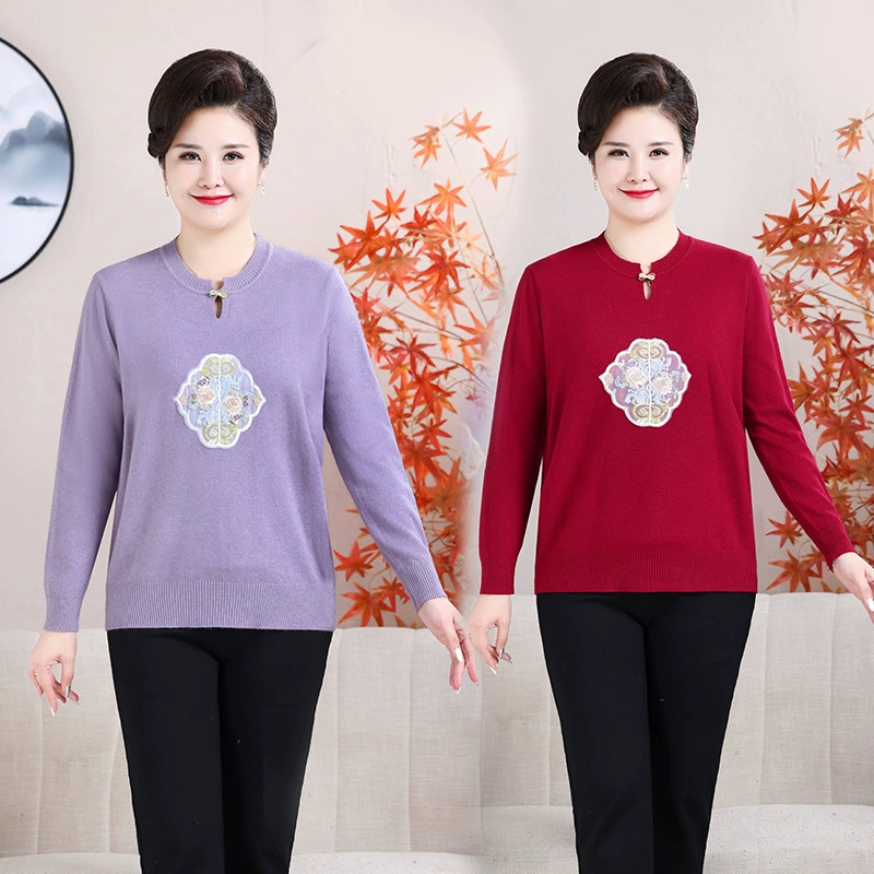 Мама осенний новый круглый воротник национальный стиль тонкий свитер