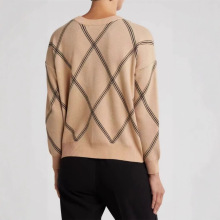 跨境外贸出口服装库存毛衣 欧美外贸女装菱格提花圆领女式针织衫