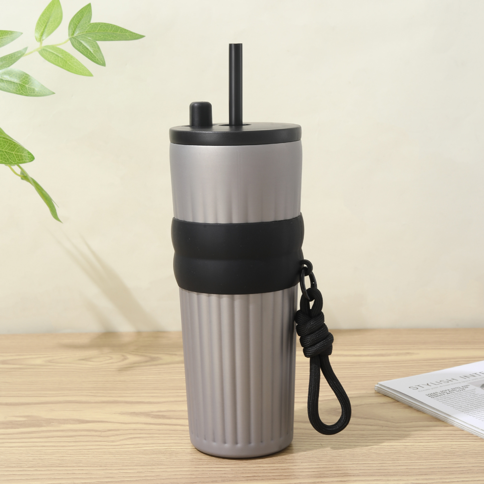 Nueva taza de paja de alto valor facial con cuerda 316 taza de aislamiento térmico de acero inoxidable taza de hielo portátil de gran capacidad