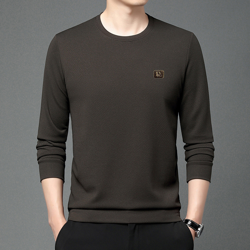 Middle-aged Men's Sweater Spring and Autumn Long-sleeved T-shirt Round Neck Loose Casual All-match Solid Color Dad Top Base Shirt Middle-aged Men's Sweater Spring and Autumn Long-sleeved T-shirt Round Neck Loose Casual All-match Solid Color Dad Top Base Shirt