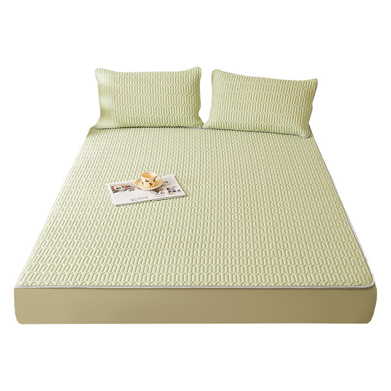 Estera de látex de verano estilo sábana de cama cubierta de cama de seda de hielo juego de tres piezas cubierta protectora de colchón dormitorio a prueba de polvo todo incluido juego de cama individual