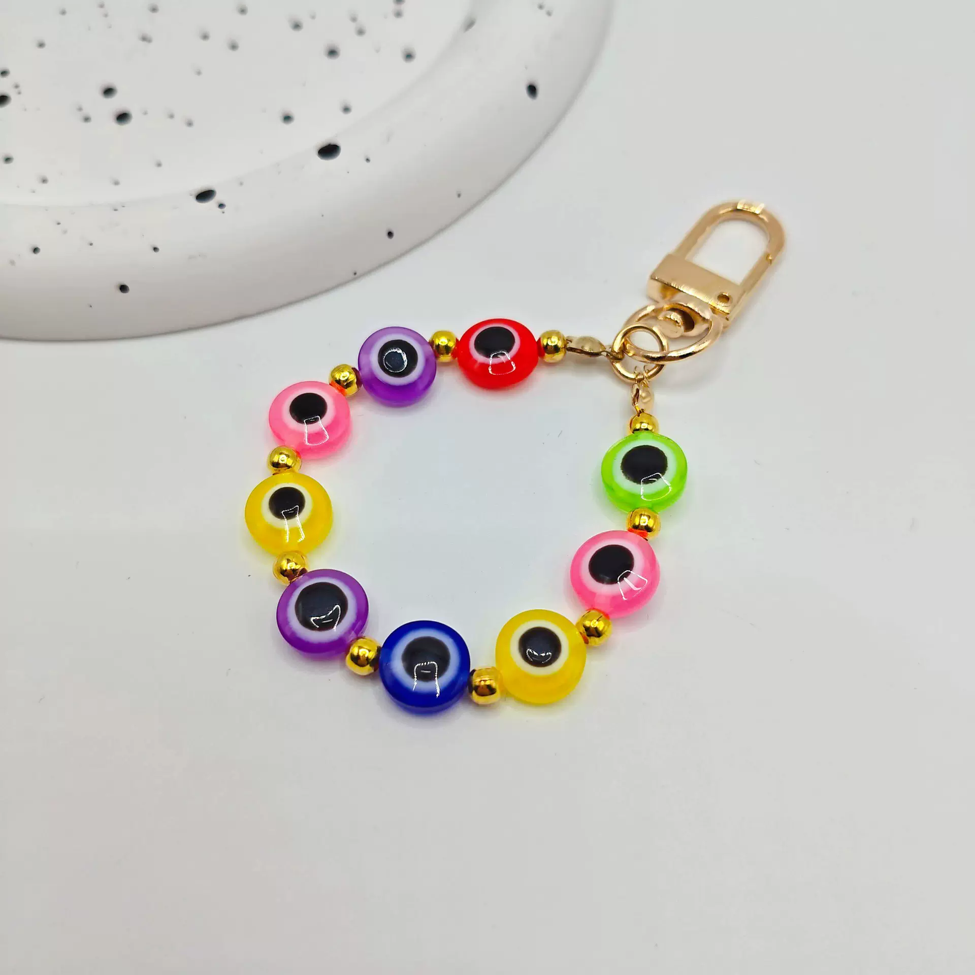 小众设计简约手机链创意钥匙扣挂件复古恶魔之眼diy手作串珠吊坠