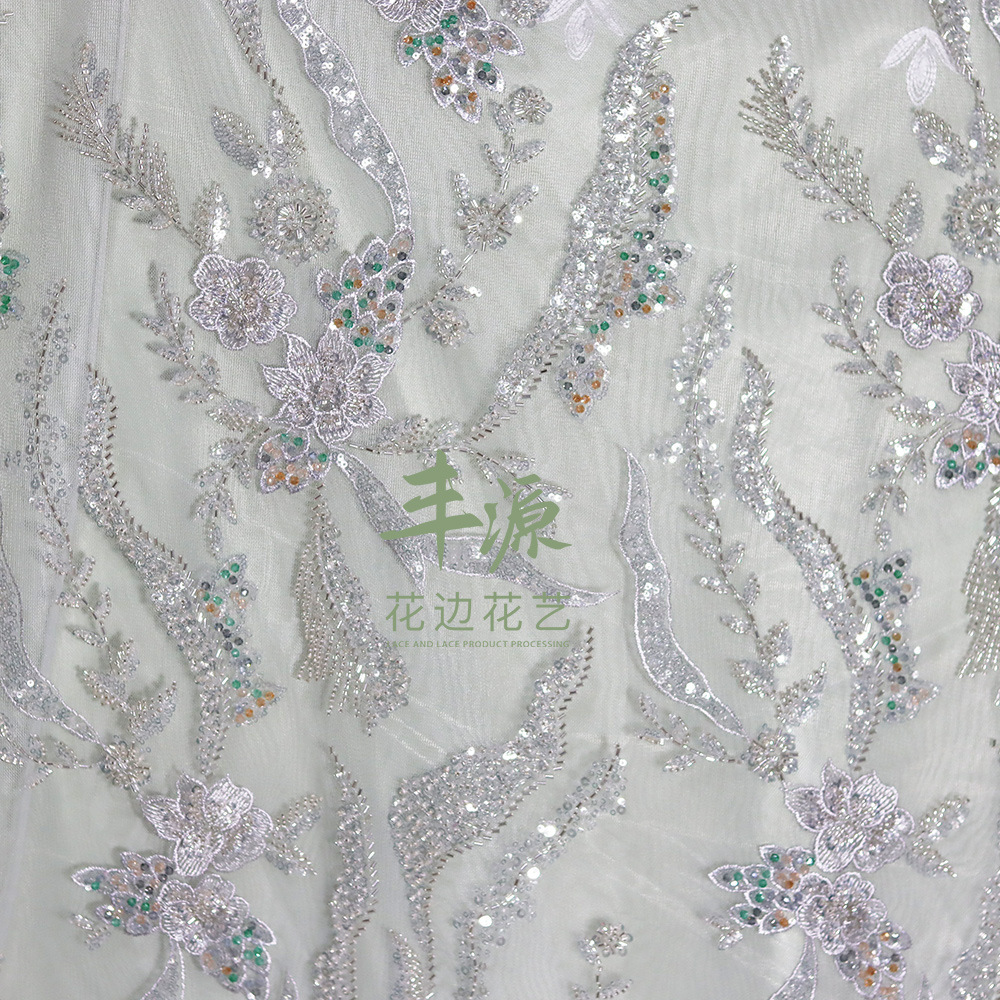 Beaded embroidery fabric for high-end custom-made wedding dresses and evening gowns. Beaded embroidery fabric pic 4