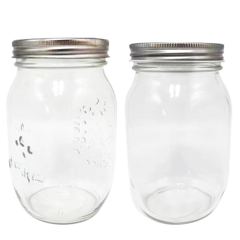Cross Border Mason Jar Glass Transparent Sealed Jar Milkshake Vegetable Salad Jam Storage Jar Cold Extract Coffee Drink Cup