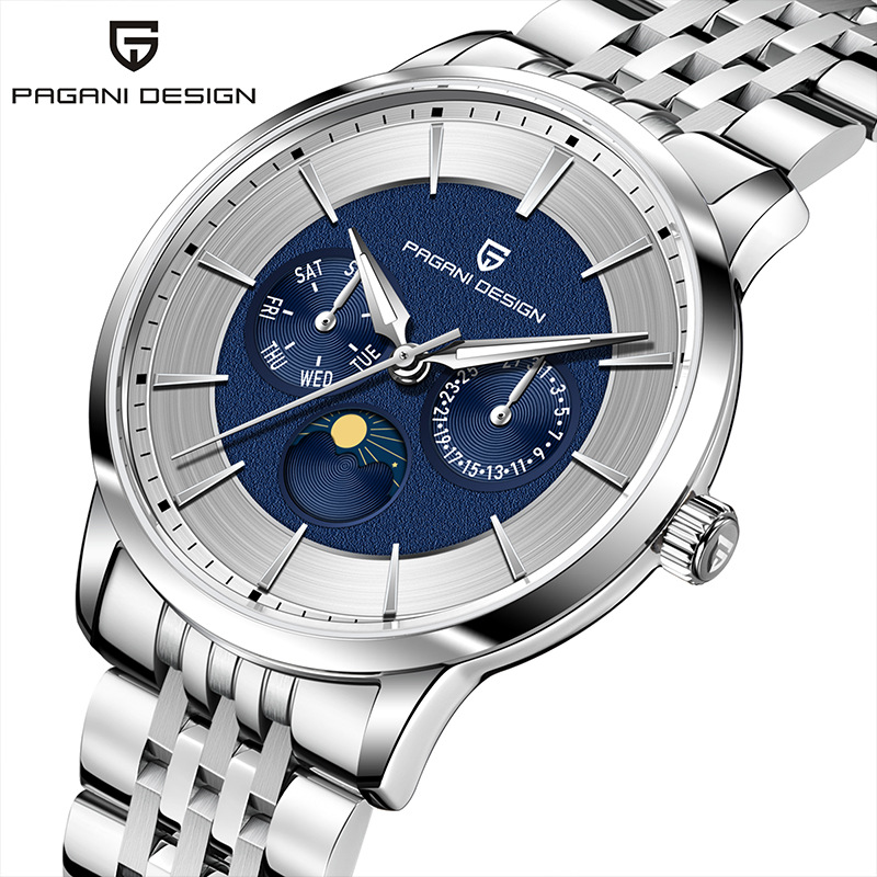 PAGANI DESIGN PD - 1795 reloj multifuncional de cuarzo de acero impermeable