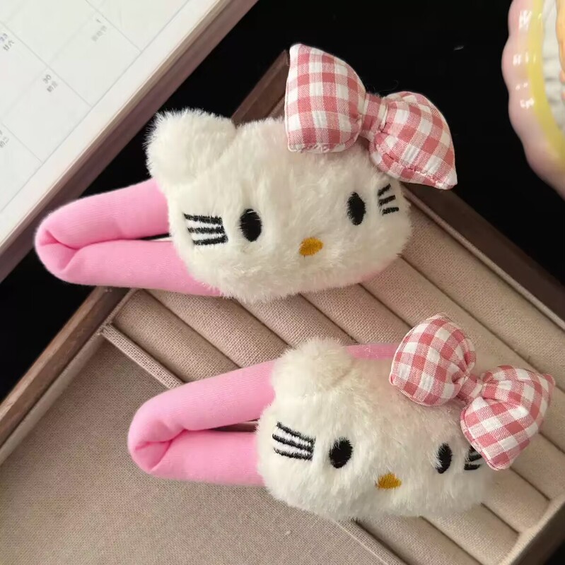 Autumn and Winter New Pink Plaid Bow Tie Cat Clip High-Value Girl Side Large Hairpin Hair Accessories Wholesale