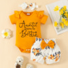 Children's bodysuit, set with letters, jacket, belt, cute trousers, Amazon, with short sleeve, flowered