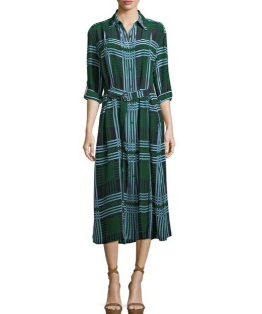 High-end pure original DVF silk printed plaid high waist long dress genuine tail goods foreign trade export orders generation