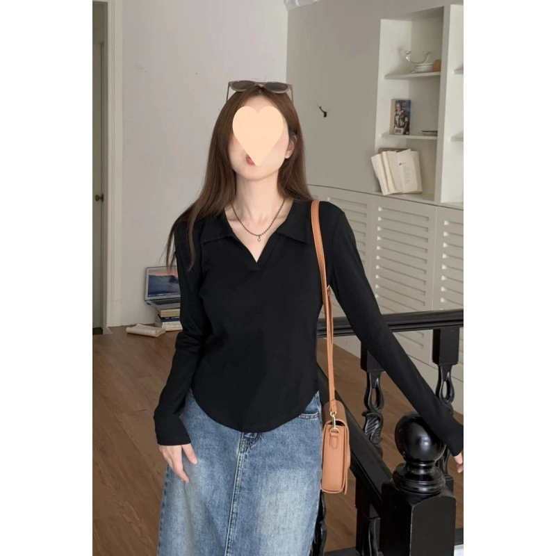 Плюс размер 2025, осенний женский повседневный базовый универсальный топ с длинными рукавами и открытыми плечами для похудения