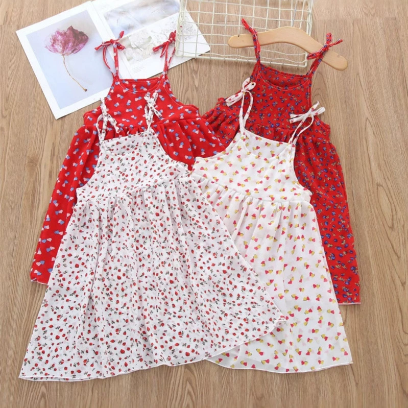 Новая летняя юбка на подтяжках для девочек, юбка принцессы для маленьких девочек, шифоновое детское платье с цветочным принтом, детская юбка маленького и среднего размера