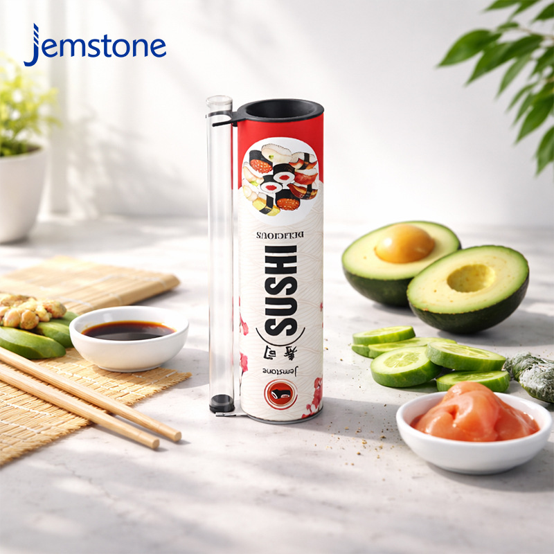 Tubo Cilíndrico de Papel para Sushi de Cartón Blanco Ecológico con Tubo para Salsa de Soya para Envase de Alimentos