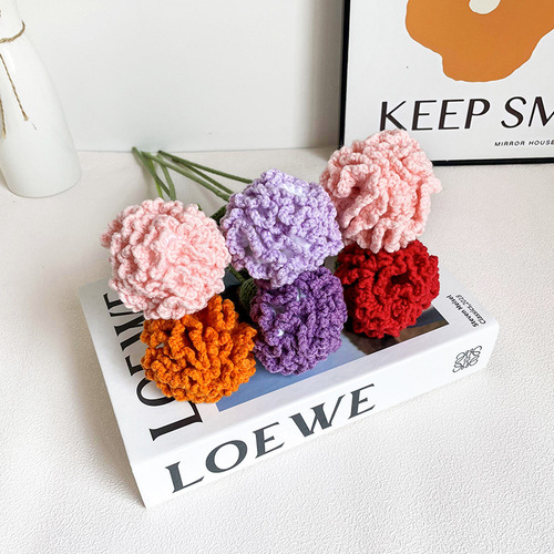 Carnation Hooked Handmade Bouquet DIY Material Kit Yarn Set Complete Self-Made Crochet Mother's Day Gift for Mom