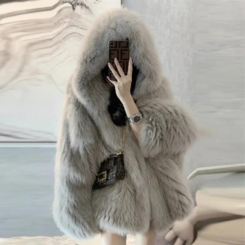 2025 autumn and winter Korean version of the new imitation fur ins net red fried street hooded fox fur long fur collar coat women
