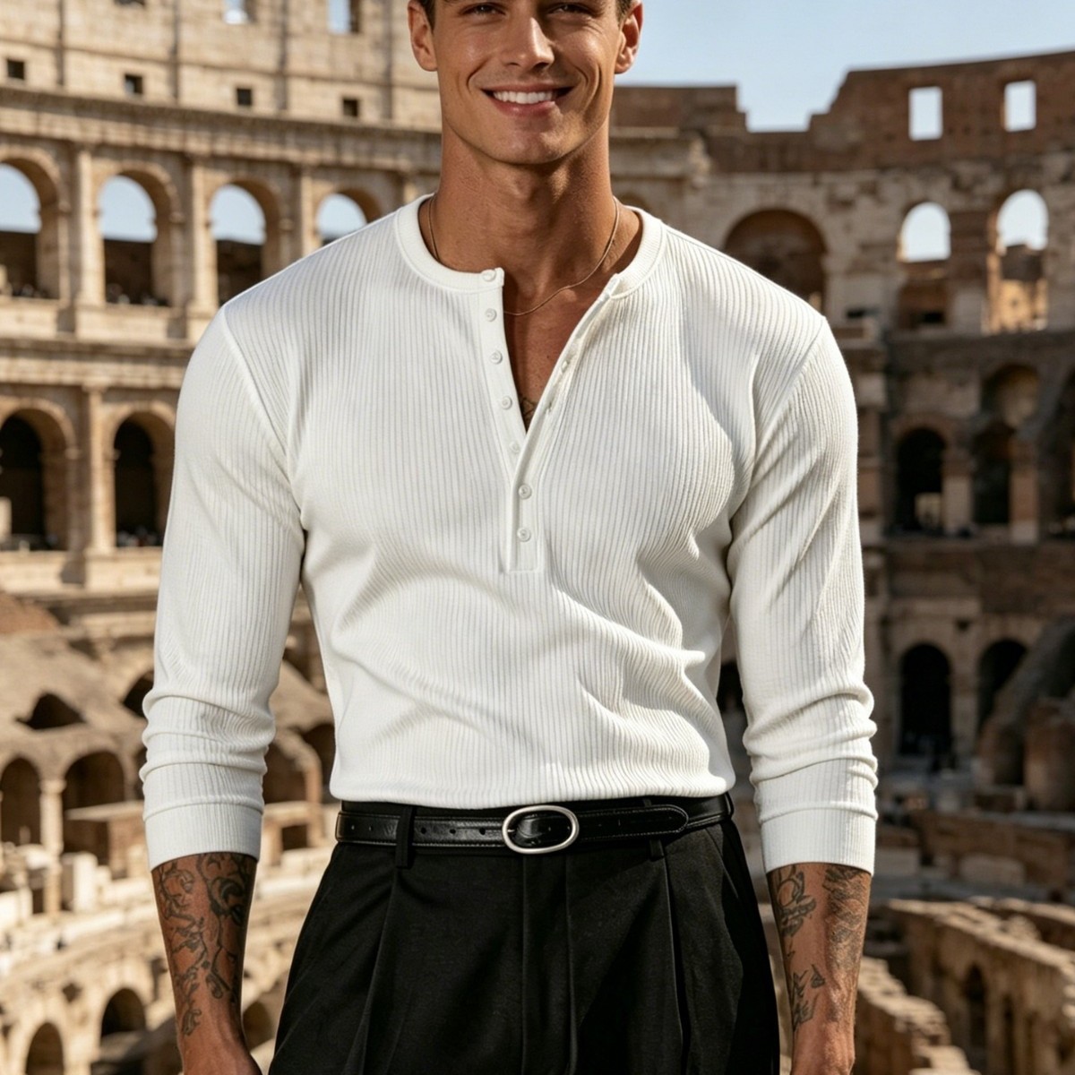 Men's Henry Long Sleeve Casual Slim Fit Sports Fitness Versatile Men's Clothing