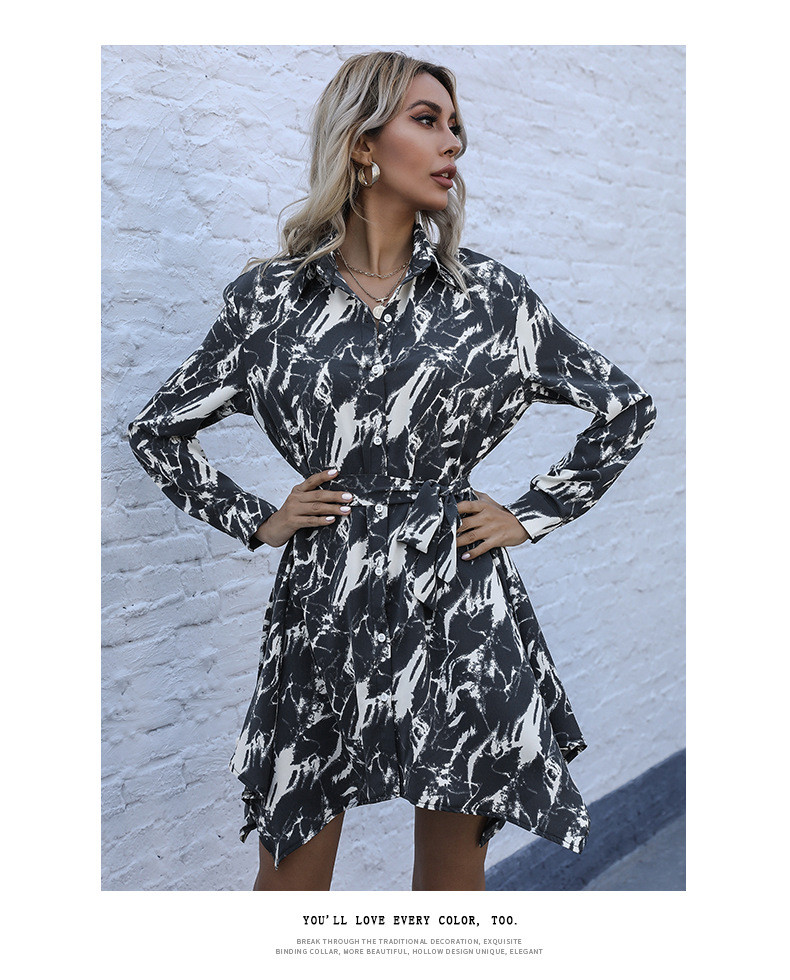 tie-dye printing long-sleeved lace lapel shirt dress wholesale clothing vendor Nihaostyles NSDMB69695