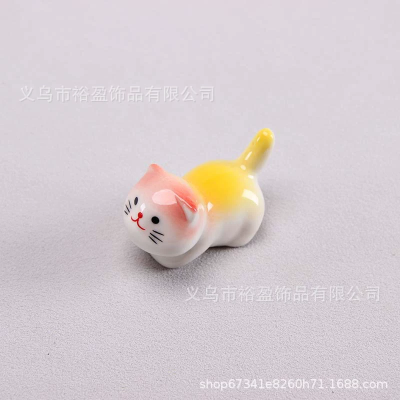 Chopstick rest, cat ceramic multicolor, cute tableware accessory for luck