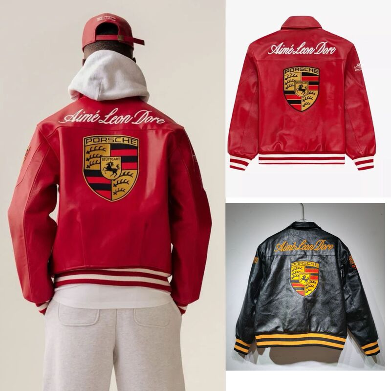 26 Porsche Racing Jacket Collaboration with James Motorcycle Pu Leather Jacket Heavy-Duty Badge Embroidery Vintage Leather Jacket