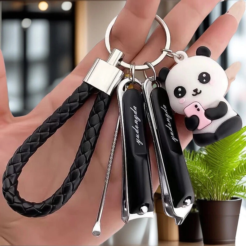 Popular Panda Keychain Carbon Steel Keychain Oblique Nail Clipper Bestie Couple Bag Pendant Car Key Pendant