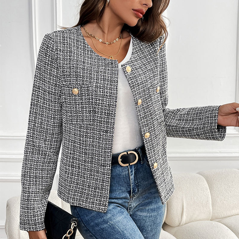 【Bai Fen Zhi Yi】European and American 2025 New Autumn and Winter Elegant Chanel-Style Metal Button Single-Breasted Plaid Jacket