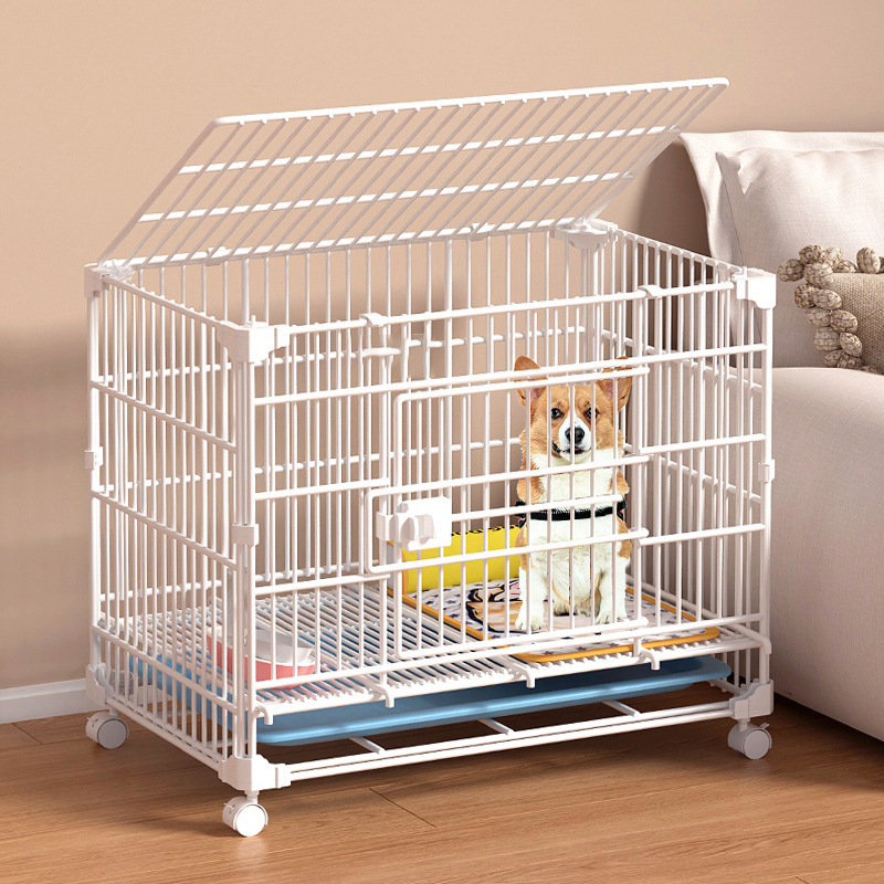 厚い犬ケージバックルホイール付き屋内小型犬ケージ鉄ケージ輸送ケージはペット小屋と積み重ねることができます|undefined