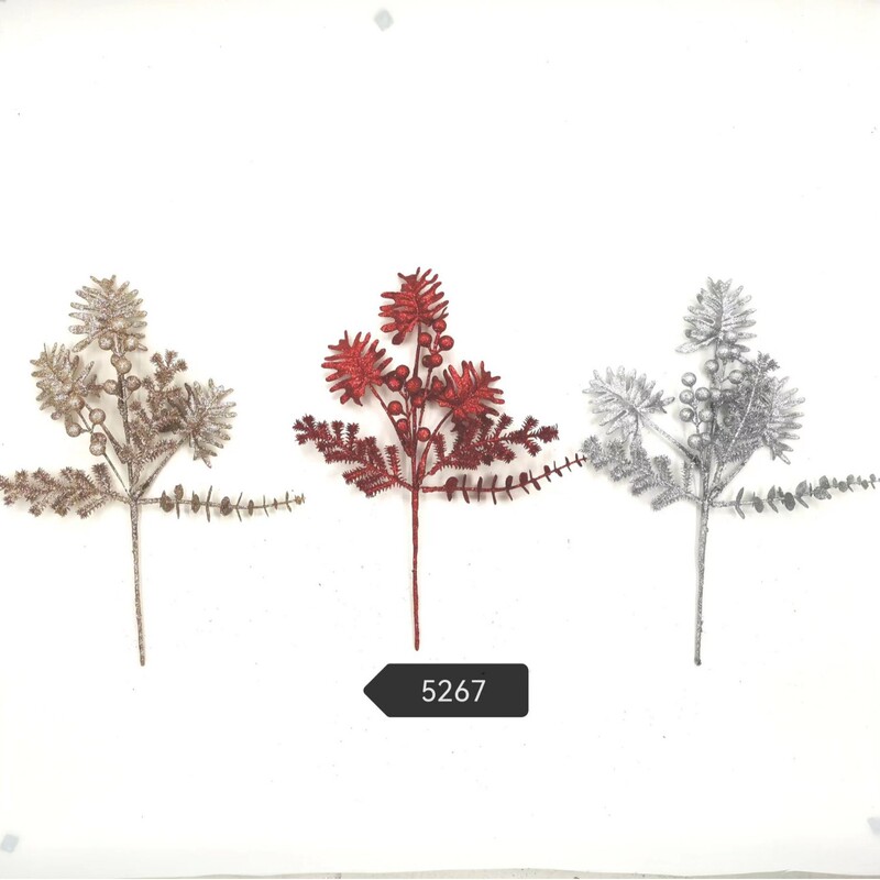 Christmas cutting decorations pine cone wholesale simulation Christmas gold powder Flower Branch resin accessories berry branches