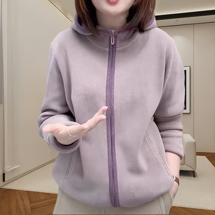 Early Spring New Austrian Velvet Hooded Jacket Women's Long-Sleeved Cardigan Double Flap Pocket Pants Sweatshirt Warm Loose Large Size Top