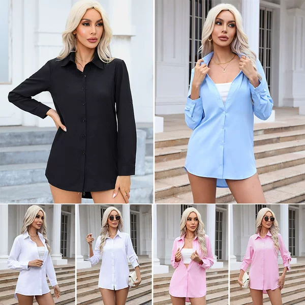 European and American Amazon Foreign Trade 2026 White Shirt for Women, Mid-Length, Bf Style, Loose, Sexy Nightgown, Long-Sleeved Chiffon Shirt