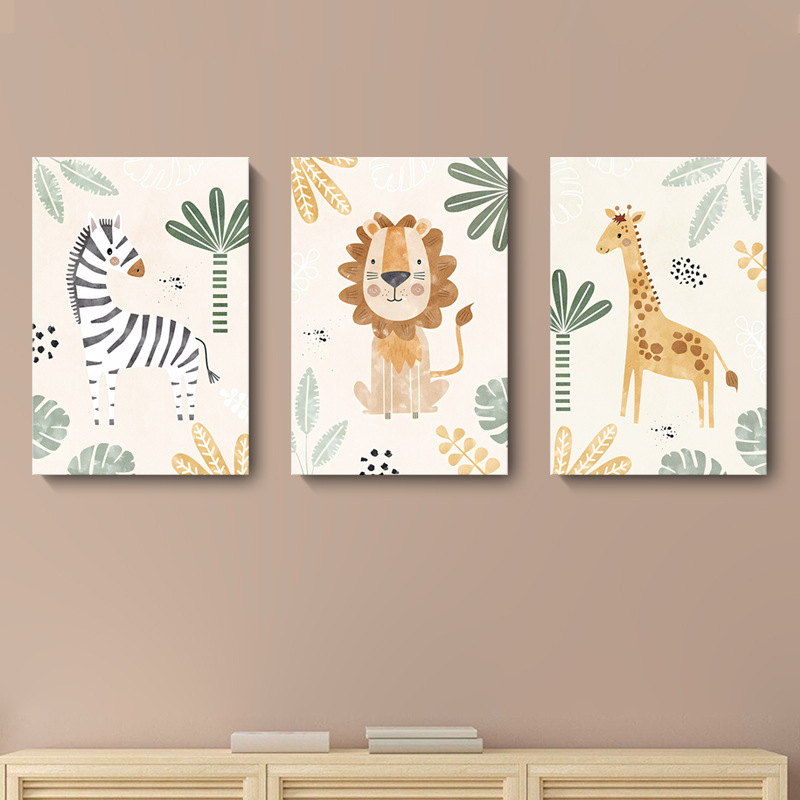 Amazon cruzada venta caliente pintura decorativa moderna sala de estar dormitorio dibujos animados animales leones sin marco con marco