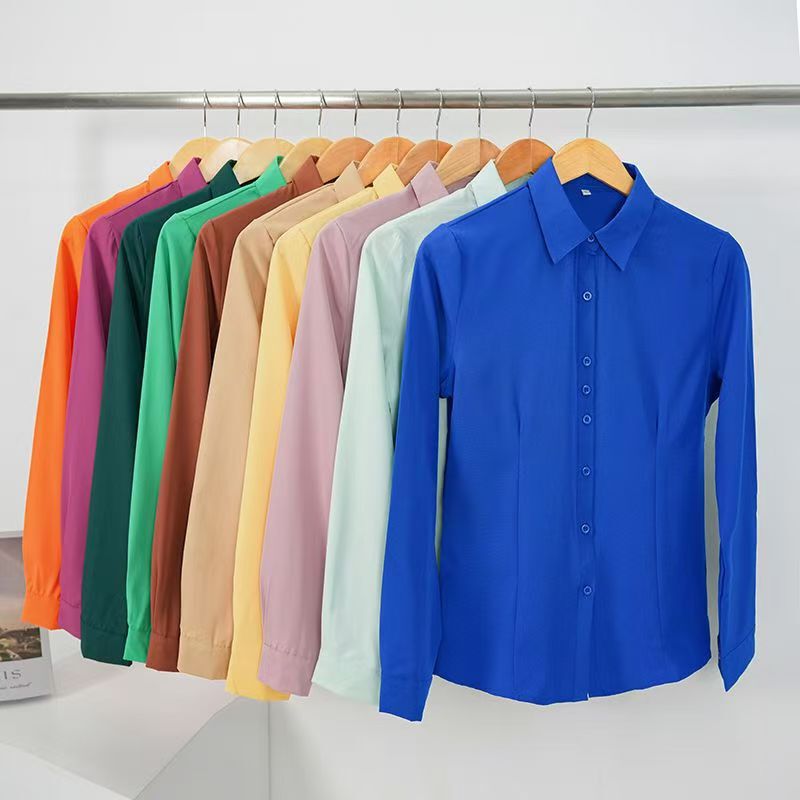 Multicolor simple solid color long sleeve shirt female Korean minority design sunscreen shirt Joker factory wholesale Multicolor simple solid color long sleeve shirt female Korean minority design sunscreen shirt Joker factory wholesale