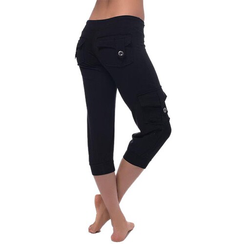 2025 European and American Elastic Waist Button Pouch Yoga Seven-Eighth Pants Casual Versatile Slimming Fashion Multi-Pocket