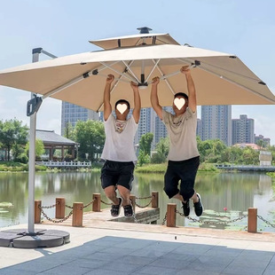 Outdoor Parasol Courtyard Umbrella Terrace Balcony Stall Large Sun Umbrella Villa Garden Outdoor Light Bar Bead Roman Umbrella