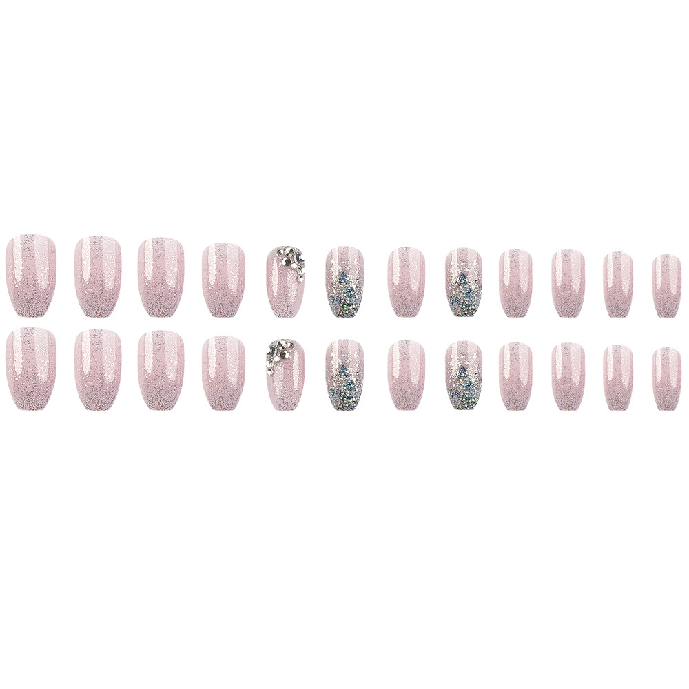 Ventas transfronterizas en caliente de color blanco de polvo de diamante de brillo de manicure ligero lujoso exquisito viento desgaste de uñas 24 piezas de parche de uñas