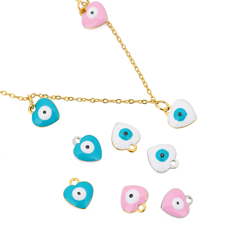 16g Weight 20 PCS/Package 8*10mm Hole 1~1.9mm 304 Stainless Steel Heart Shape Eye Pendant