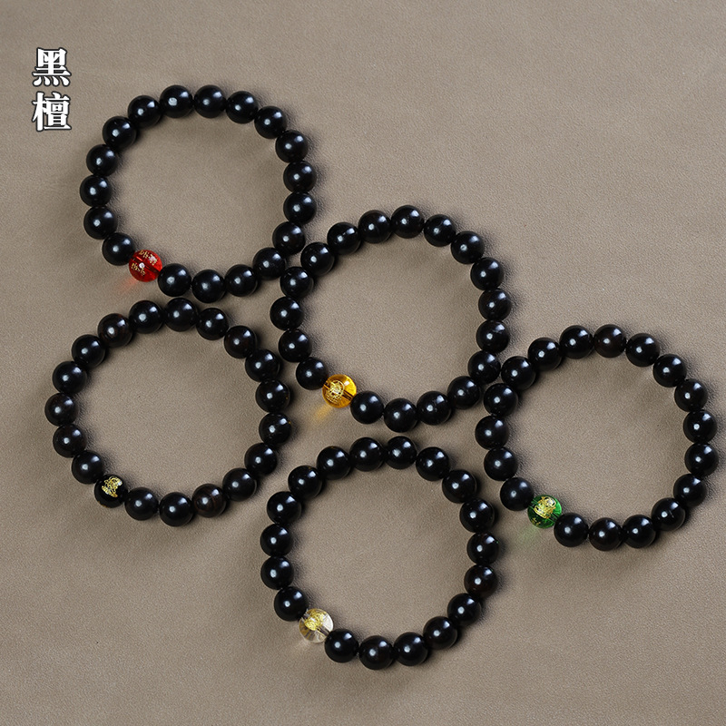 Ebony Five Road God of Wealth Bead Bracelet for Men and Women Crystal Transfer Beads Good Luck Buddha Beads Wen Play Bracelet Jewelry