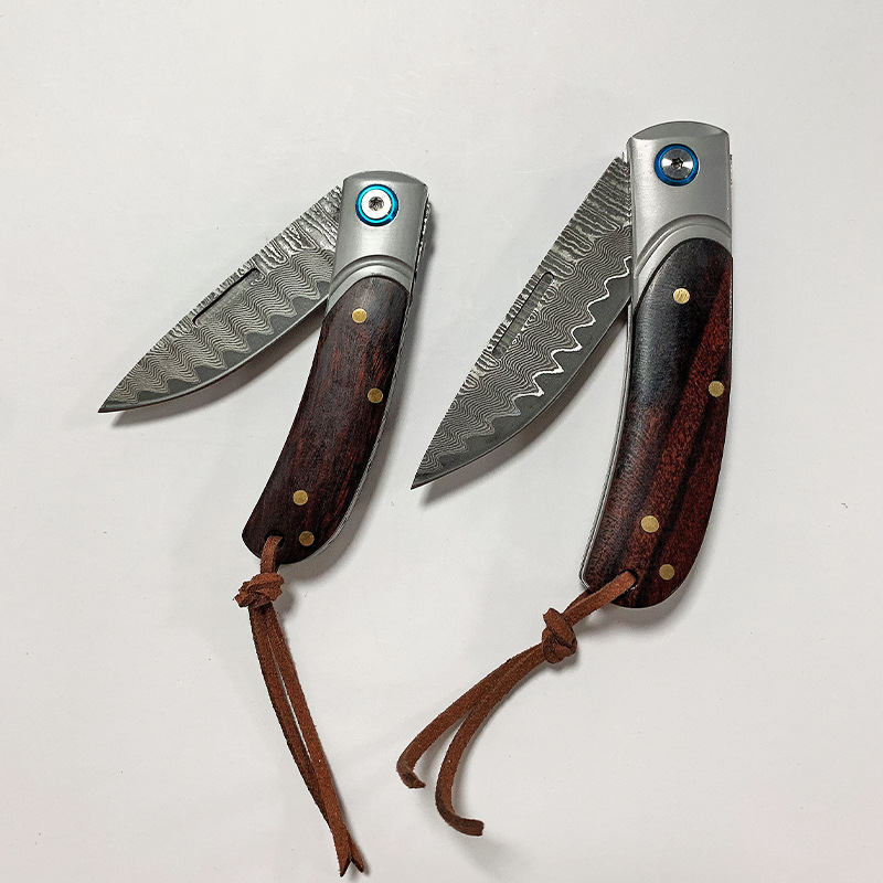 户外手工刀大马士革折叠刀高硬度锋利野营切肉水果刀野外生存刀