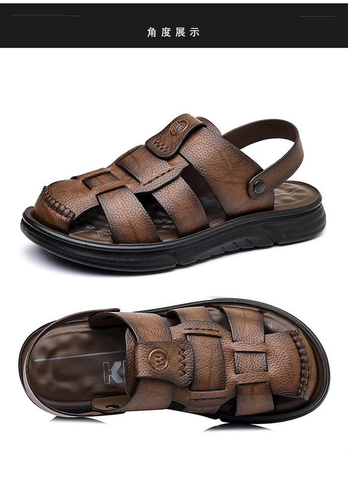 Dép sandal nam cỡ lớn mũi kín đế dày, giày đi biển kiêm dép lười đa năng — Màu nâu, màu vàng, màu đen chi tiết 30