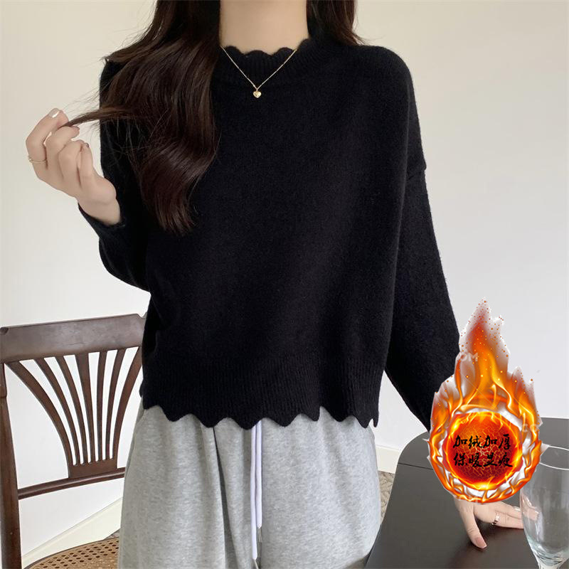 Japanese cute short fleece knitted sweater
