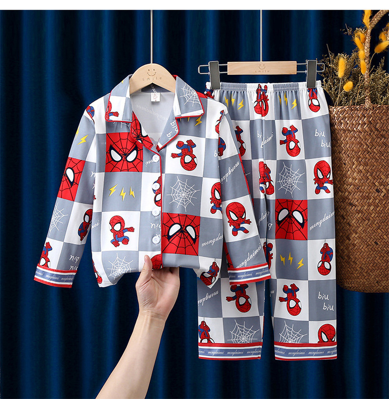 Children's Pajamas, Long-Sleeved Cardigans, Lapel Home Clothes, Medium and Large Kidsren's Family Pajamas, Boys and Girls Home Clothes Suits