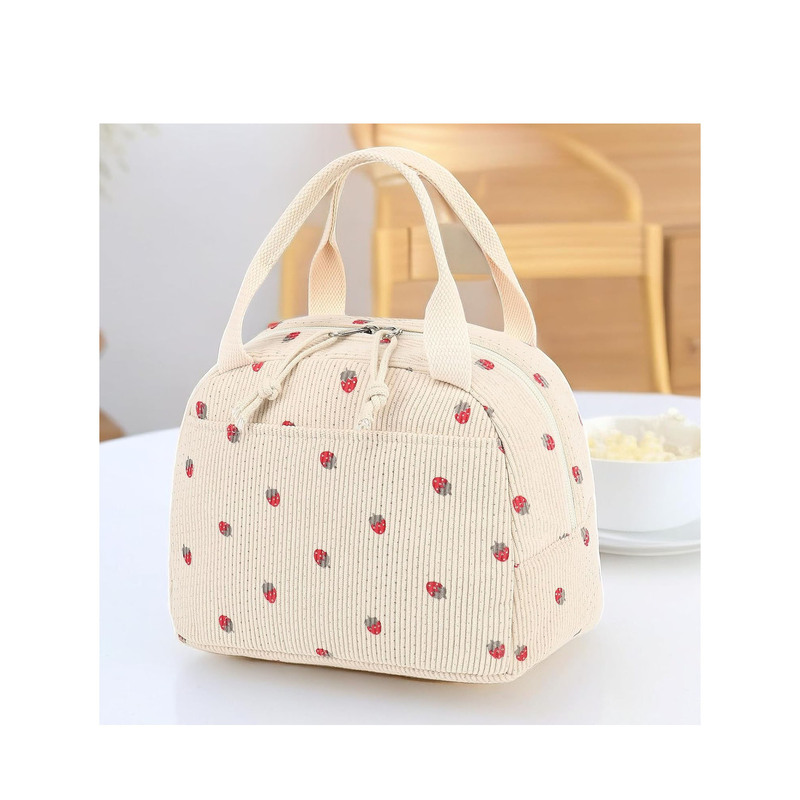 Cross-Border Hot Selling Corduroy Strawberry Large-Capacity Lunch Bag Travel Business Trip Spring Outing Picnic Ice Bag Work Insulation Bag
