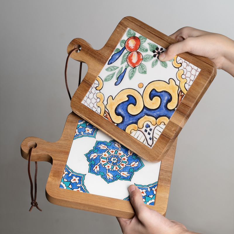Madera maciza vintage azulejo mantel estera de aislamiento estera de mesa creativa anti-escaldado cazuela estera olla grande japonés nuevo