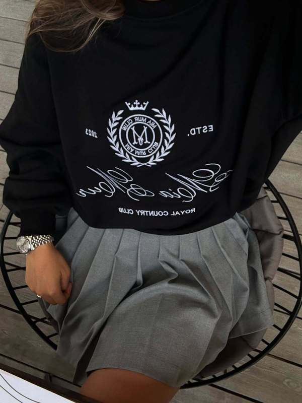 洋气百搭个性复古字母刺绣2025秋冬季百搭圆领卫衣宽松显瘦上衣女|undefined