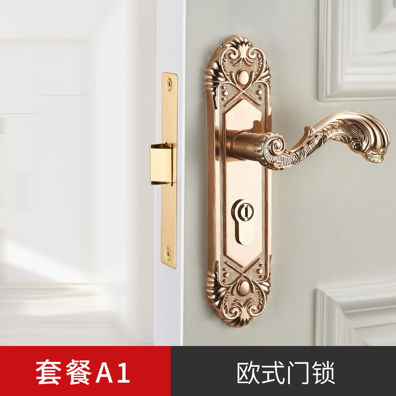 Evergrande PVD oro sola lengua mudo de madera cerradura de la puerta interior dormitorio Hogar Universal habitación puerta cerradura manija de la puerta