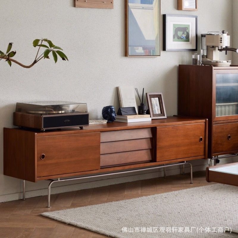 Retro Light Luxury Tv Cabinet Coffee Table Combination Simple Modern Living Room Storage Cabinet Medieval Japanese Style Home Nordic Floor Cabinet