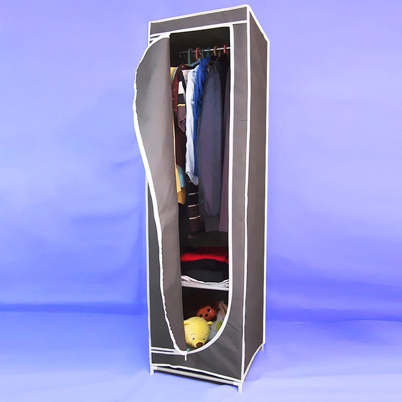 Sturdy Assembled Wardrobe for Rental Housing, Small Household Wardrobe, Steel Frame Dormitory, Reinforced and Durable Single Simple Wardrobe Fabric