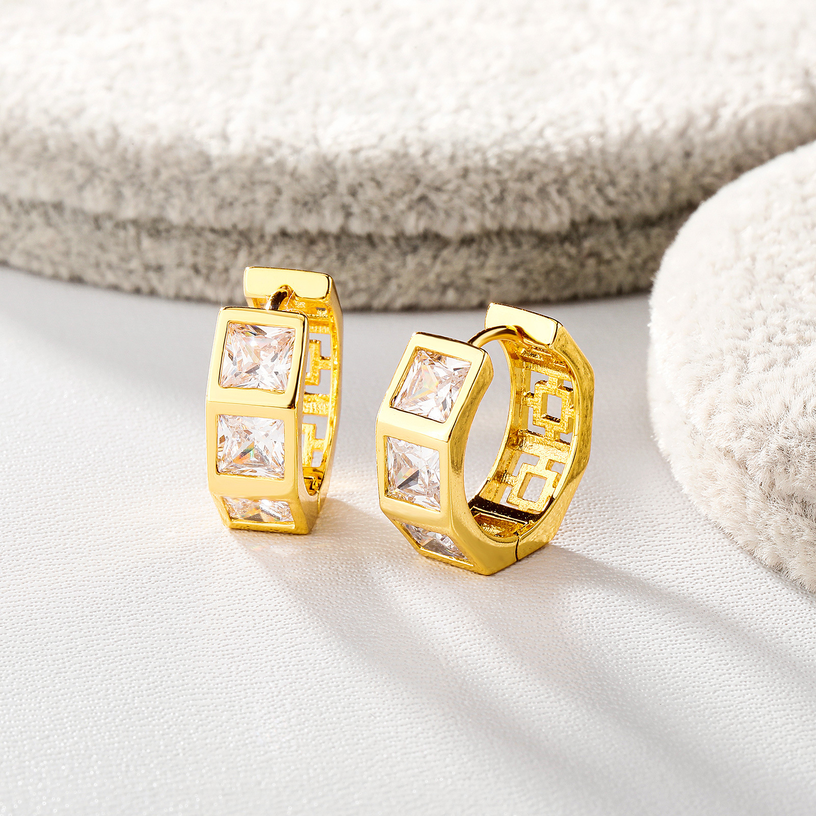 Korean geometric square elegant golden fashionable earrings with…
