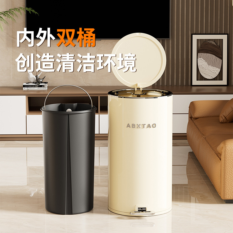 Household Trash Can with Lid, Large Capacity Dual Storage Bin for Kitchen and Bathroom, Clean Stainless Steel, Recyclable and Silent