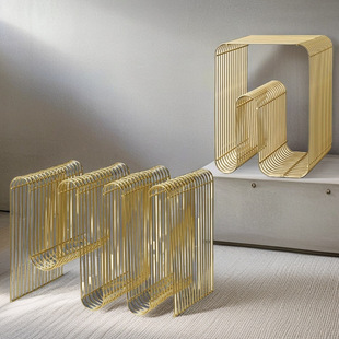 Metal line table newspaper magazine rack light luxury high-end book newspaper rack soft decoration sofa table geometric floor stand tea table